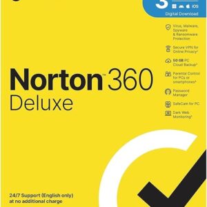 Norton 360 Deluxe – 3 Devices, 1 Year | Digital License | Subscription | Get It Instantly by Email